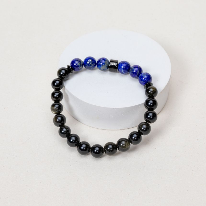 Bracelet Verseau - Obsidienne Dorée, Lapis Lazuli - Noir